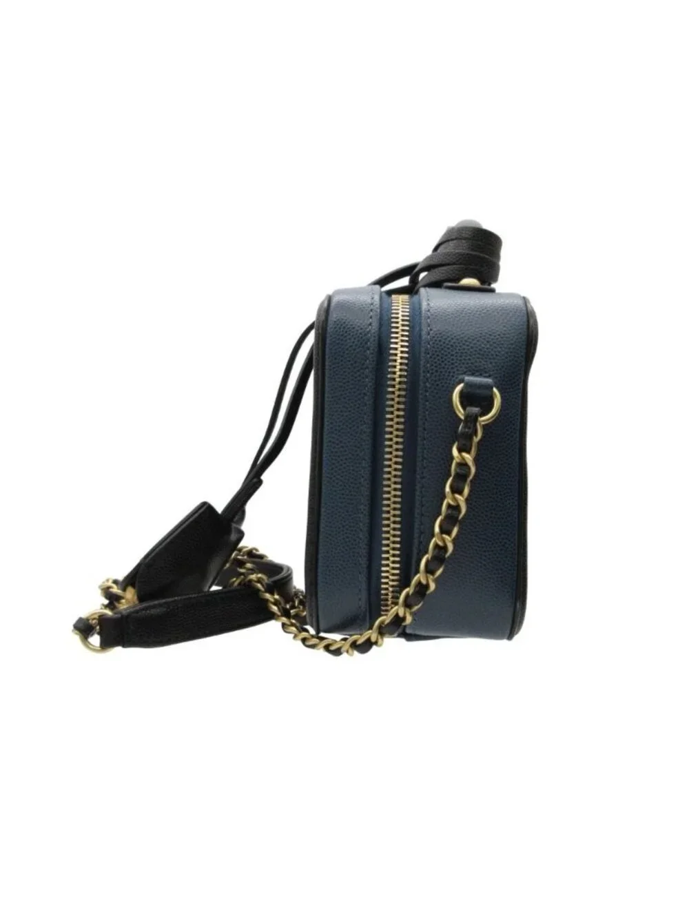 Chanel Shoulder Bag CC Filigree Small Vanity 2-Way Chain Caviar Leather Navy
